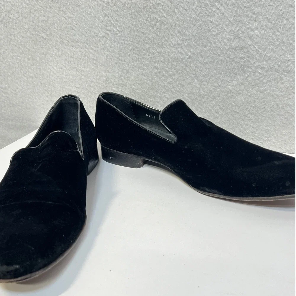Saks Fifth Avenue Mens Black Velvet Loafers Italian Made Smoking Slippers 9 M